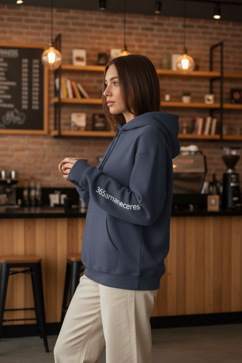 Modelo femenino sudadera navy lateral